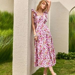 Ruffle detail floral allover print dress